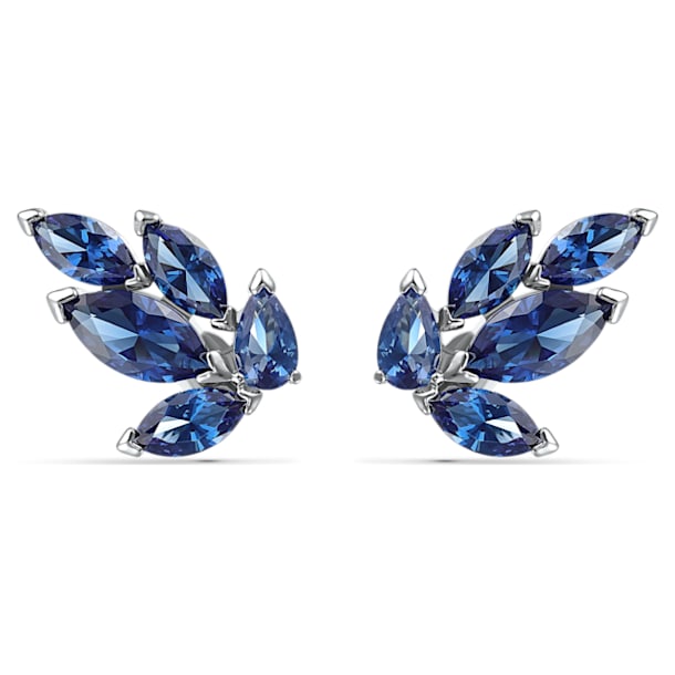Louison Stud Pierced Earrings, Blue, Rhodium plated - Swarovski, 5536549