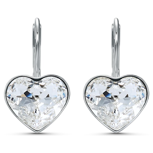Bella earrings, Heart, White, Rhodium plated - Swarovski, 5537903