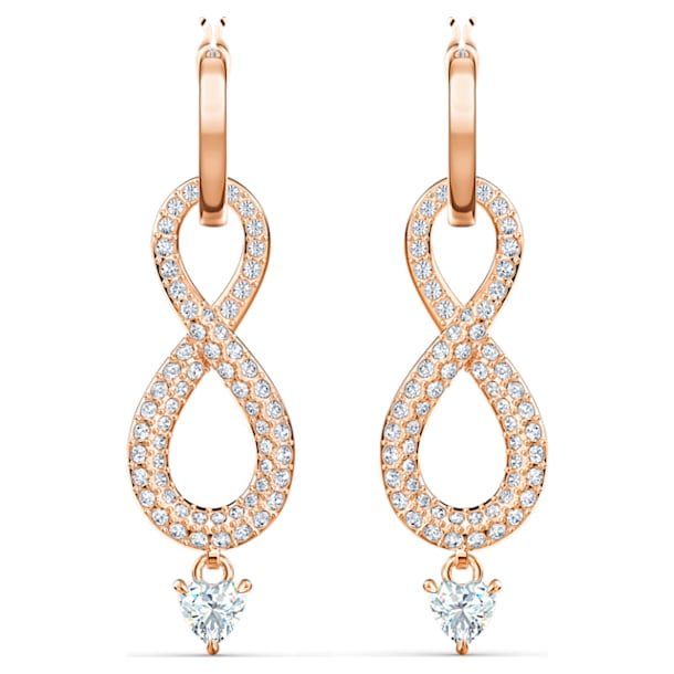 스와로브스키 귀걸이 Swarovski Infinity earrings, Infinity, White, Rose gold-tone plated