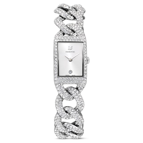 Cocktail watch, Full pavé, Metal bracelet, Silver-tone, Stainless steel - Swarovski, 5547617