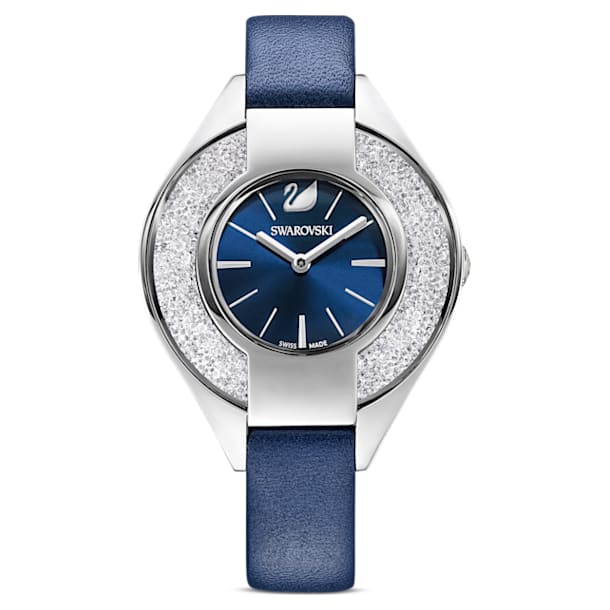 Crystalline Sporty watch, Leather strap, Blue, Stainless steel - Swarovski, 5547629