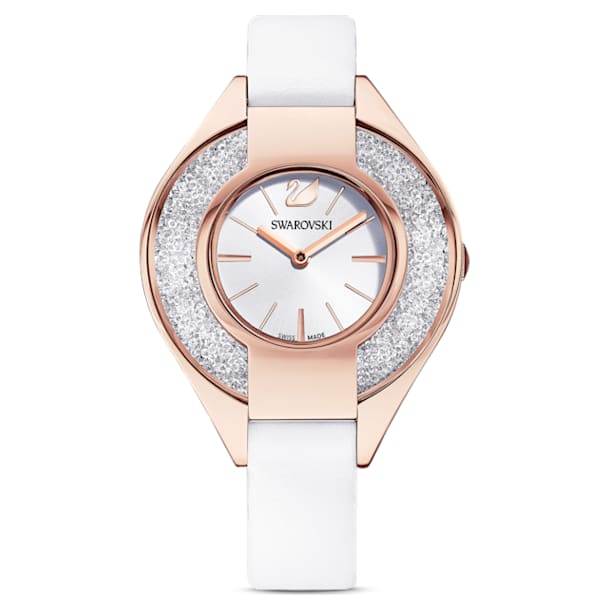 Crystalline Sporty watch, Leather strap, White, Rose gold-tone finish - Swarovski, 5547635
