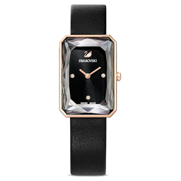 Uptown watch, Leather strap, Black, Rose gold-tone finish - Swarovski, 5547710