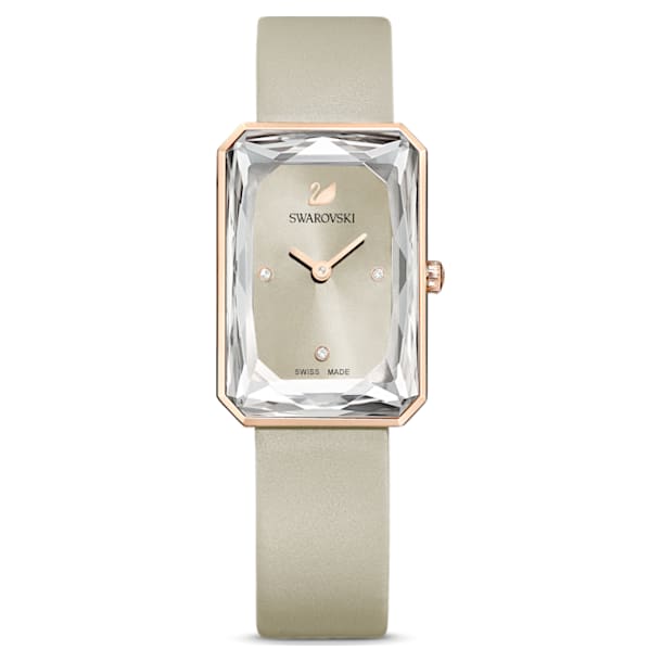 Uptown watch, Leather strap, Grey, Rose gold-tone finish - Swarovski, 5547716