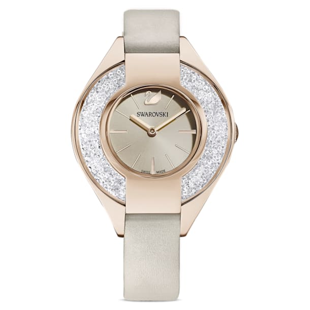 Crystalline Sporty 腕表, 真皮錶帶, 灰色, 香檳金色潤飾 - Swarovski, 5547976