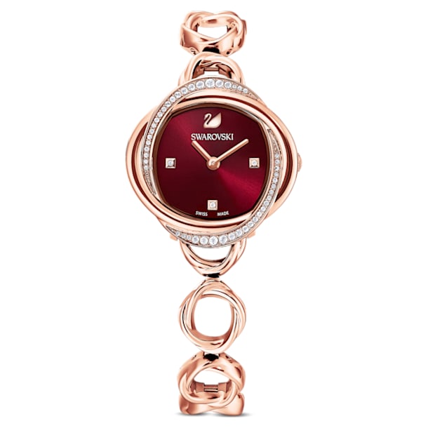 Reloj Crystal Flower, Brazalete de metal, Rojo, PVD tono oro Rosa - Swarovski, 5552783