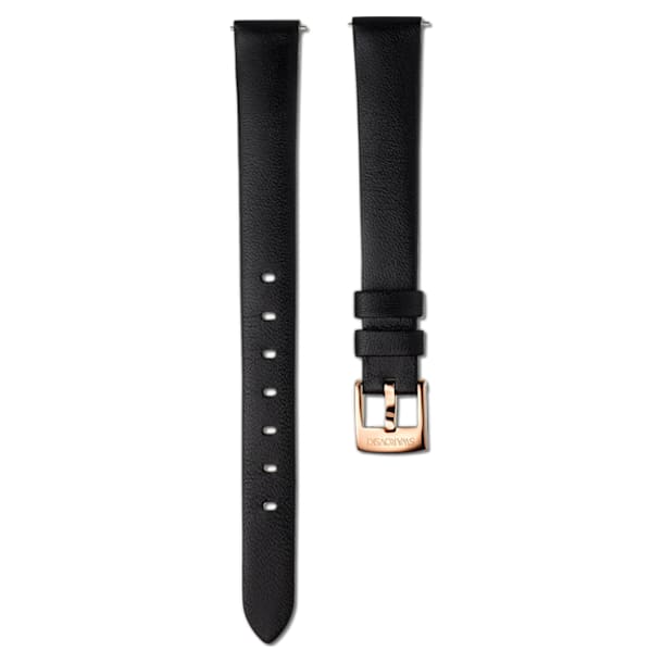 12mm Watch strap, Leather, Black, Rose-gold tone PVD - Swarovski, 5553217