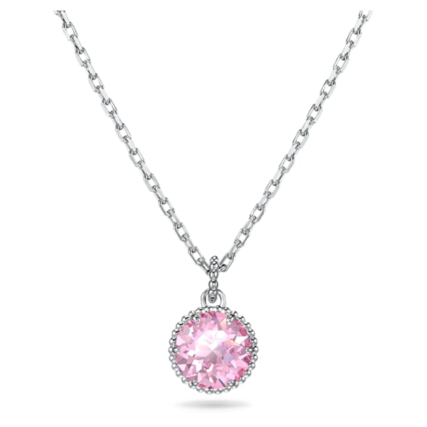 Birthstone pendant, Round cut, October, Pink, Rhodium plated - Swarovski, 5555794