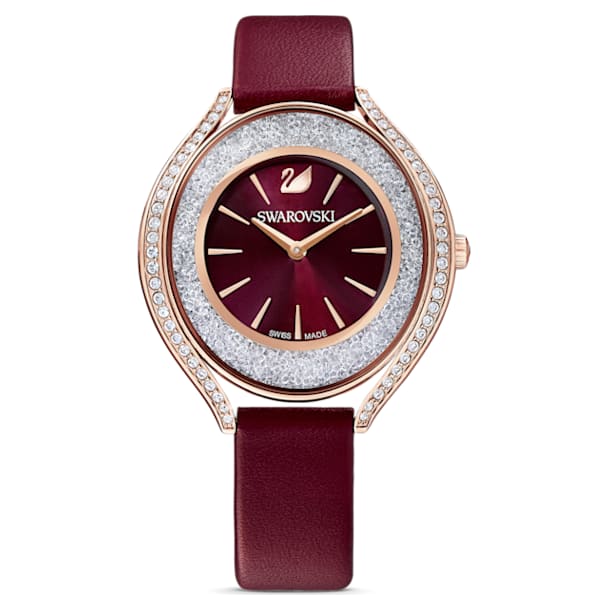 Crystalline Aura watch, Leather strap, Red, Rose-gold tone PVD - Swarovski, 5558637