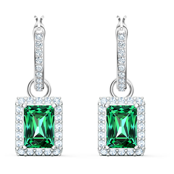 Angelic earrings, Rectangular, Green, Rhodium plated - Swarovski, 5559834