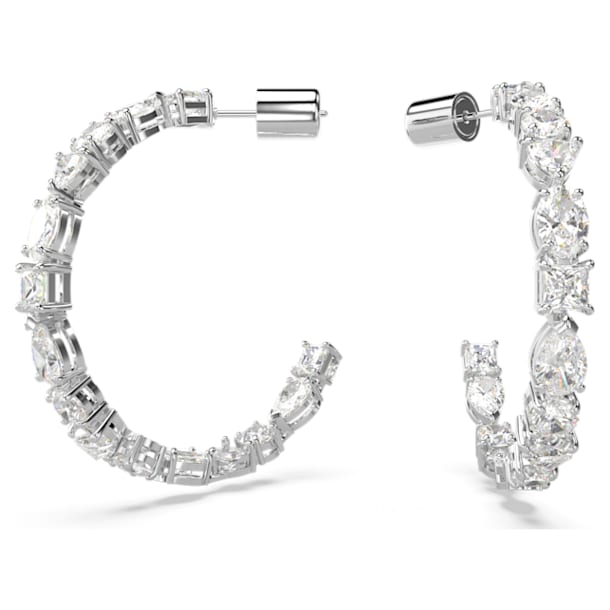 Tennis Deluxe hoop earrings, Mixed crystals cut, White, Rhodium plated - Swarovski, 5562128