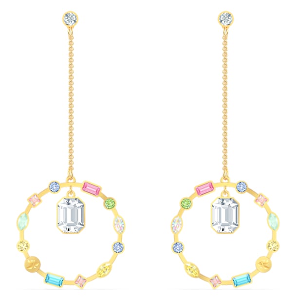 Rainbow chain pierced earrings, Swan, Multicolored, Gold-tone plated - Swarovski, 5562897