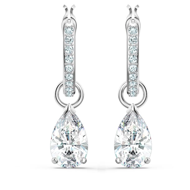 Attract hoop earrings, Pear cut crystal, White, Rhodium plated - Swarovski, 5563119