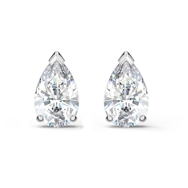 Attract stud earrings, Pear cut crystal, White, Rhodium plated - Swarovski, 5563121