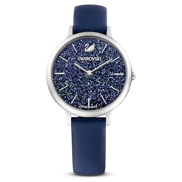Crystalline Joy horloge, Lederen band, Blauw, Roestvrij staal - Swarovski, 5563699