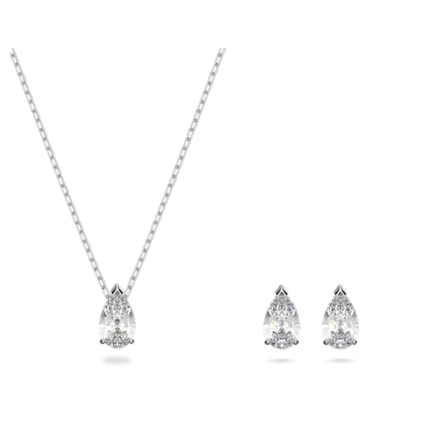 Attract set, Pear cut crystal, White, Rhodium plated - Swarovski, 5569174