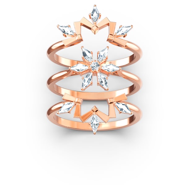 Magic ring, Set (3), Snowflake, White, Rose-gold tone plated - Swarovski, 5572492