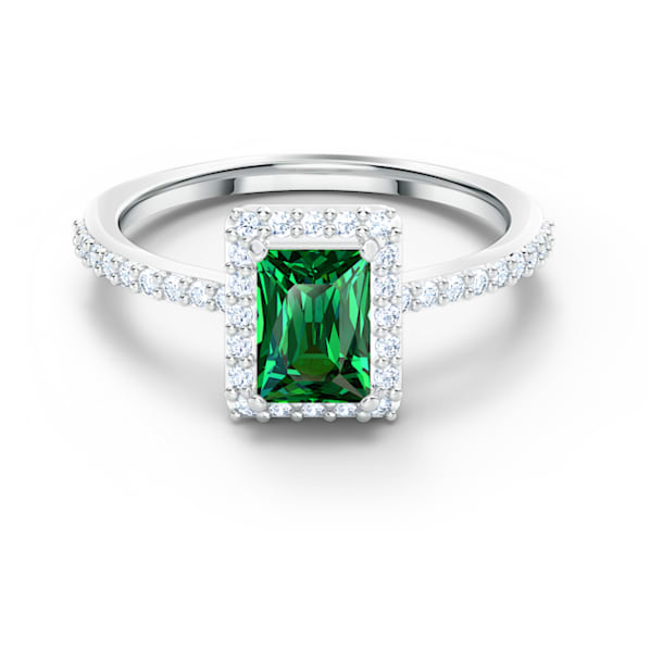 Angelic ring, Rectangular, Green, Rhodium plated - Swarovski, 5572669