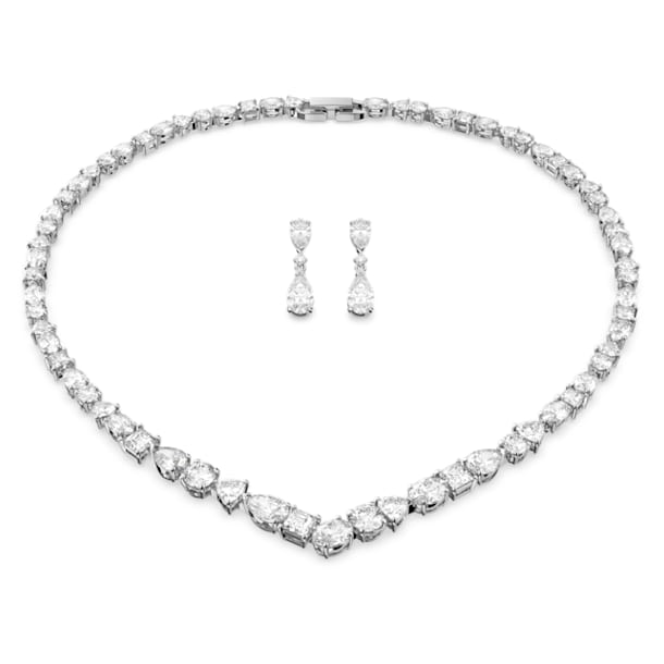 Tennis Deluxe V set, Mixed crystals cut, White, Rhodium plated - Swarovski, 5575495