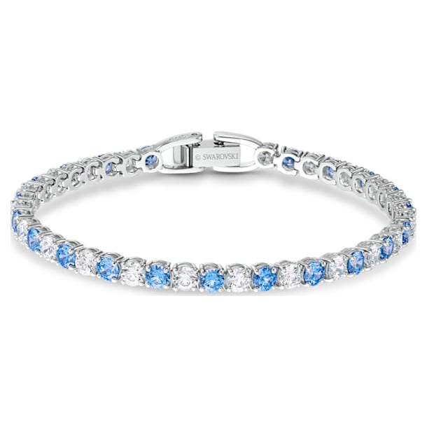 Tennis Deluxe bracelet, Round, Blue, Rhodium plated - Swarovski, 5576613