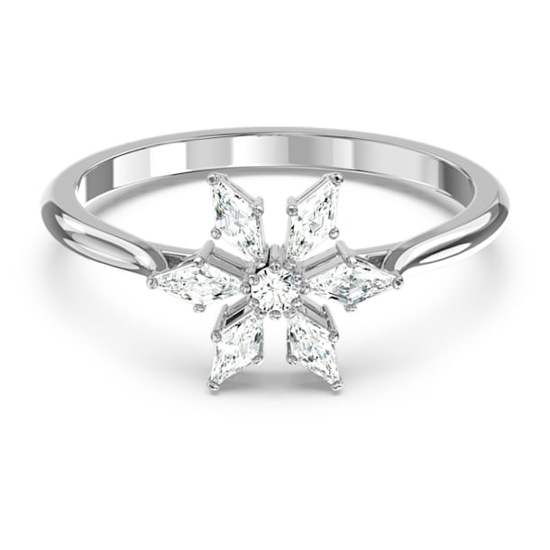 Magic ring, Snowflake, White, Rhodium plated - Swarovski, 5576696