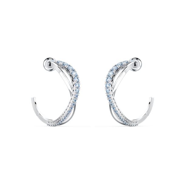 Twist hoop earrings, Blue, Rhodium plated - Swarovski, 5582807