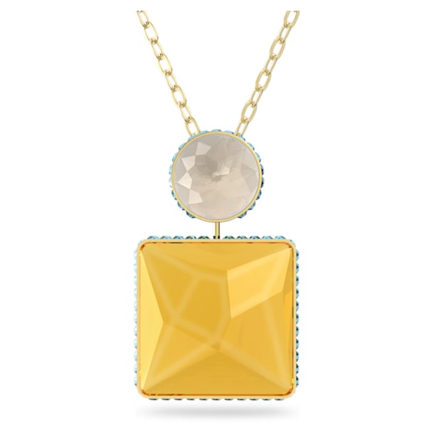 Orbita necklace, Square cut crystals, Yellow, Gold-tone plated - Swarovski, 5600513
