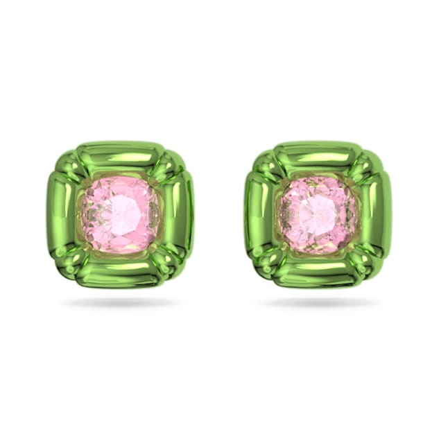 Dulcis stud earrings, Cushion cut crystals, Green - Swarovski, 5600778