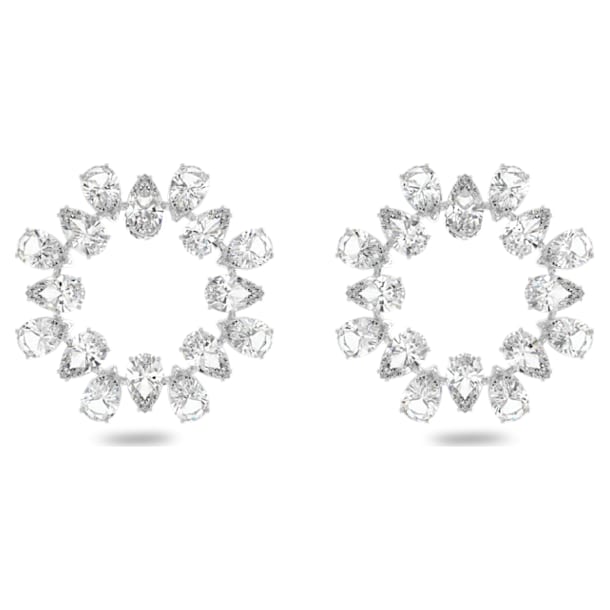 Millenia earrings, Circle, Pear cut crystals, Medium, White, Rhodium plated - Swarovski, 5601509