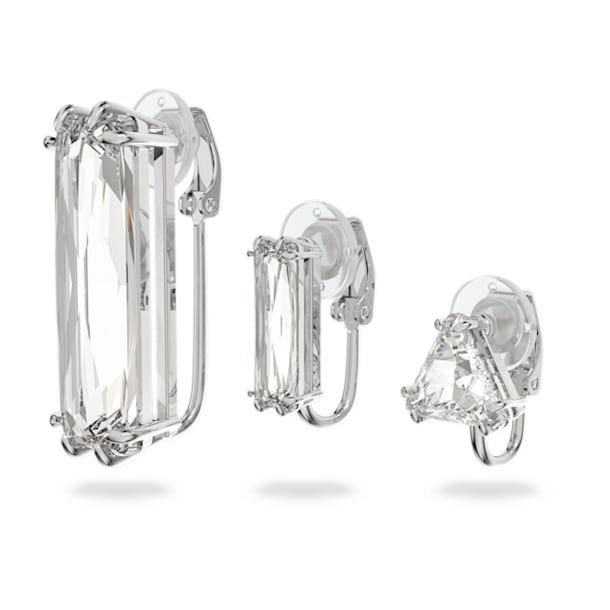 Mesmera clip earring, Single, Set, Baguette cut crystal, White, Rhodium plated - Swarovski, 5601534