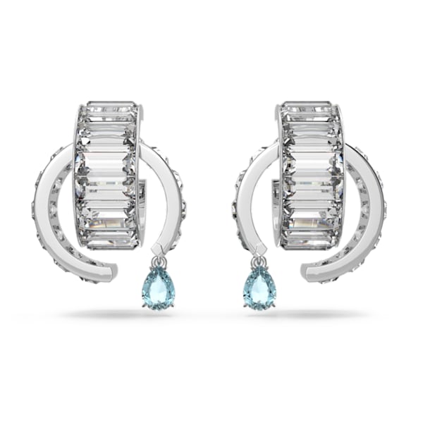 Matrix hoop earrings, Blue, Rhodium plated - Swarovski, 5601630