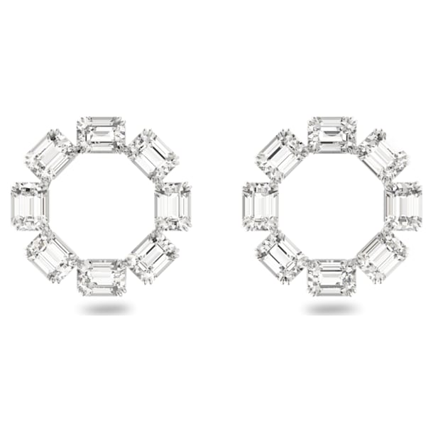 Millenia earrings, Circle, Octagon cut crystals, White, Rhodium plated - Swarovski, 5602780