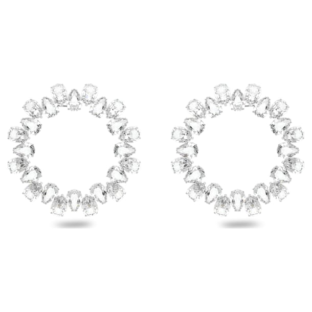 Millenia 大圈耳环, 圆形、梨形切割, 大码, 白色, 镀铑 - Swarovski, 5608814