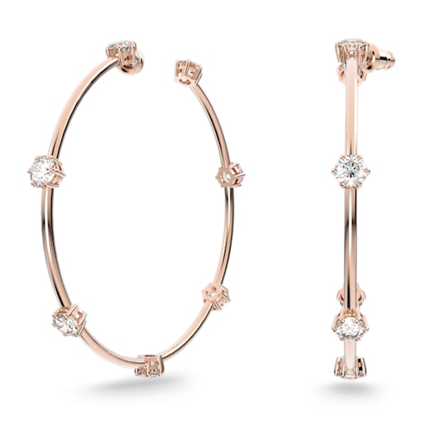 Constella hoop earrings, Round cut, White, Rose gold-tone plated - Swarovski, 5609706