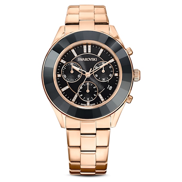 Octea Lux Sport watch, Metal bracelet, Black, Rose gold-tone finish - Swarovski, 5610478