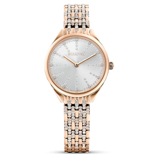 Relógio Attract, Pulseira de metal, Branco, Acabamento em rosa dourado - Swarovski, 5610487