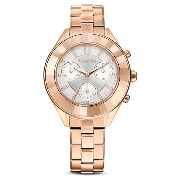 Octea Lux Sport watch, Metal bracelet, White, Rose-gold tone PVD - Swarovski, 5612194