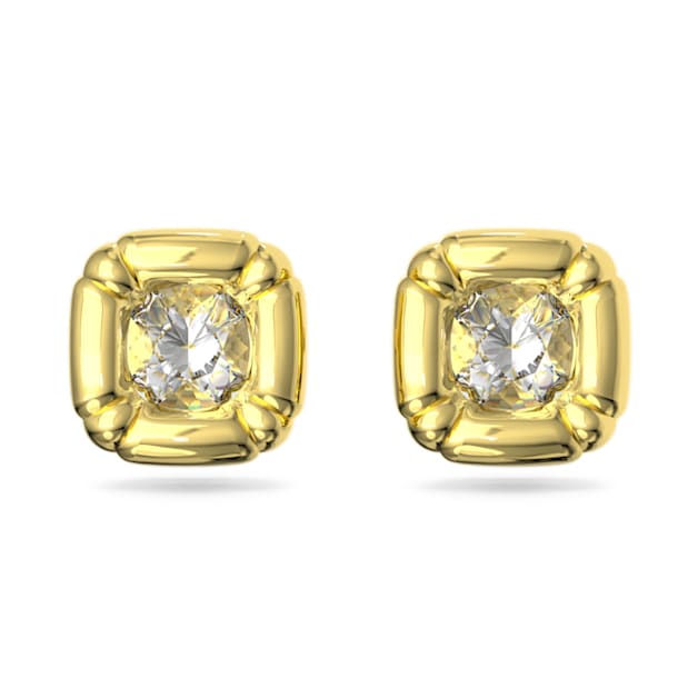Dulcis stud earrings, Cushion cut crystals, Yellow, Gold-tone plated - Swarovski, 5613658