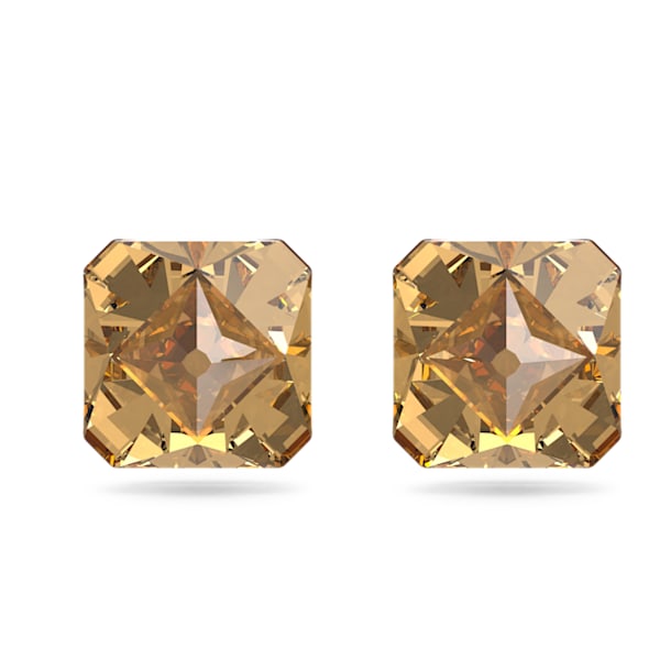 Chroma stud earrings, Pyramid cut crystals, Yellow, Gold-tone plated - Swarovski, 5613680