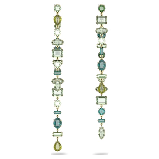 Gema drop earrings, Asymmetrical, Long, Green, Gold-tone plated - Swarovski, 5613734