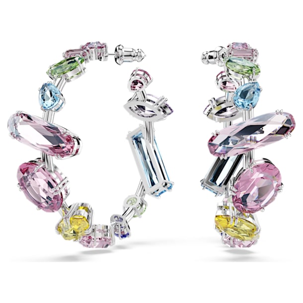 Gema hoop earrings, Mixed cuts, Multicolored, Rhodium plated - Swarovski, 5613737