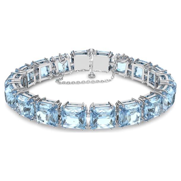 Pulsera Millenia, Cristales de talla cuadrado, Azul, Baño de rodio - Swarovski, 5614924