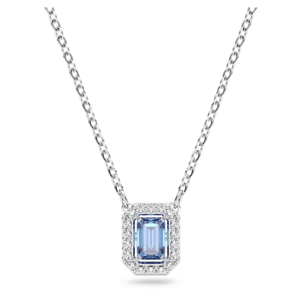 Millenia necklace, Octagon cut, Blue, Rhodium plated - Swarovski, 5614926