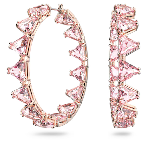 Millenia hoop earrings, Triangle cut crystals, Pink, Rose-gold tone plated - Swarovski, 5614931