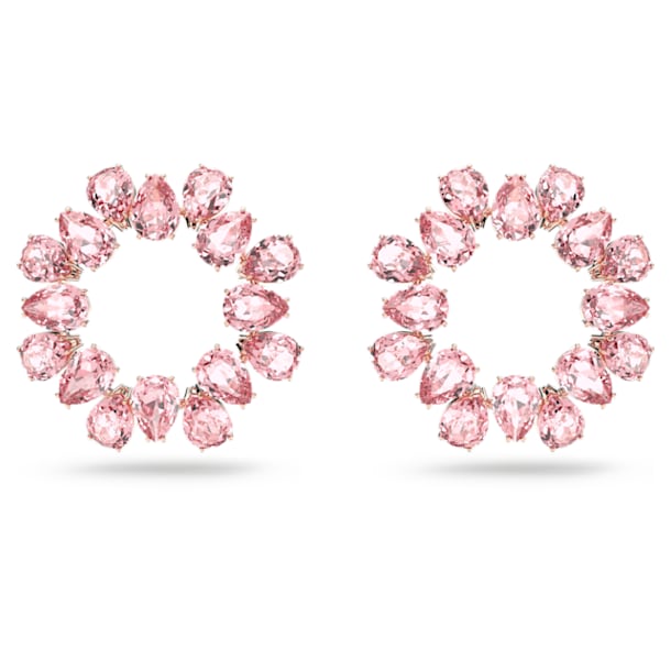 스와로브스키 귀걸이 Swarovski Millenia hoop earrings, Pear cut crystals, Pink, Rose-gold tone plated