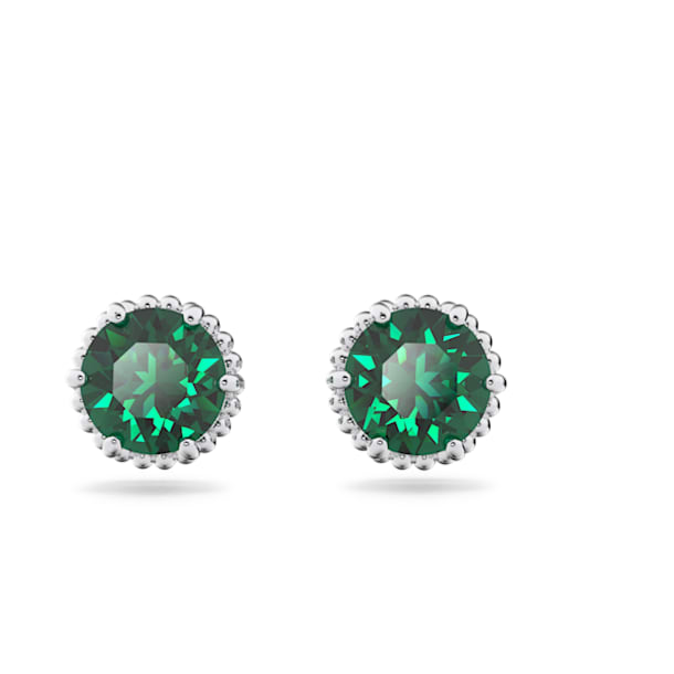 Birthstone stud earrings, Round cut, May, Green, Rhodium plated - Swarovski, 5615511