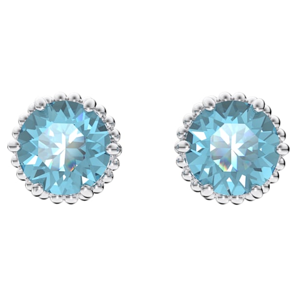 Birthstone stud earrings, Round cut, March, Blue, Rhodium plated - Swarovski, 5615512