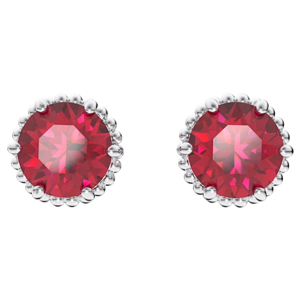 Birthstone stud earrings, Round cut, July, Red, Rhodium plated - Swarovski, 5615515