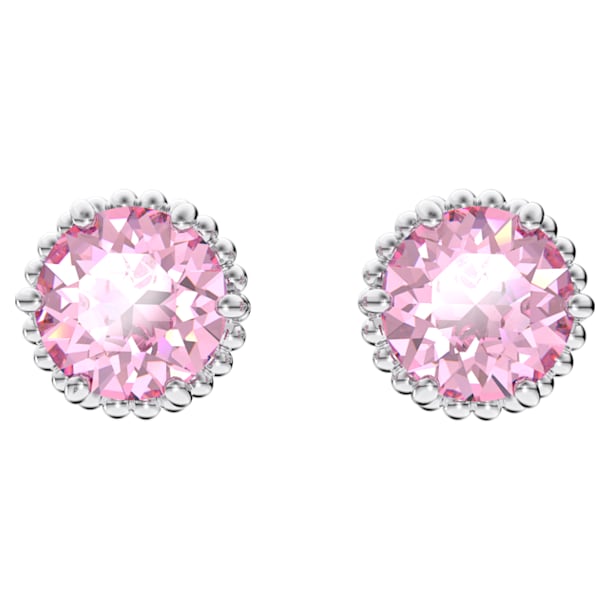 Birthstone stud earrings, Round cut, October, Pink, Rhodium plated - Swarovski, 5615521