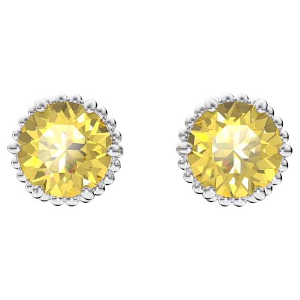 Birthstone stud earrings, Round cut, November, Yellow, Rhodium plated - Swarovski, 5615531